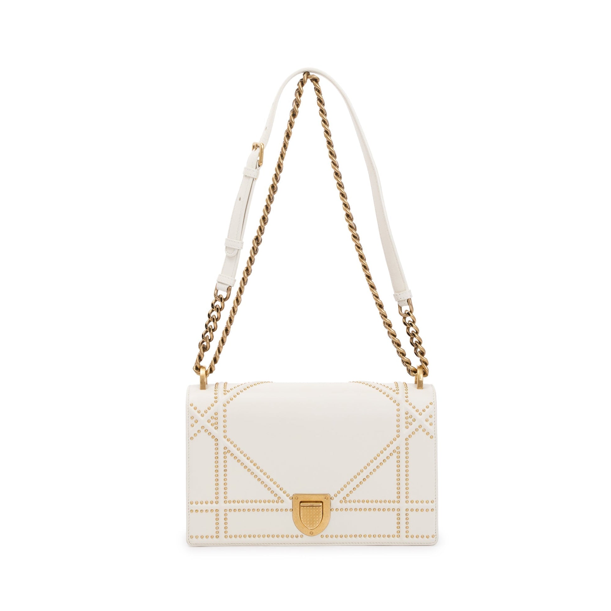 Christian Dior White Calfskin Leather Medium Studded Diorama Flap Bag