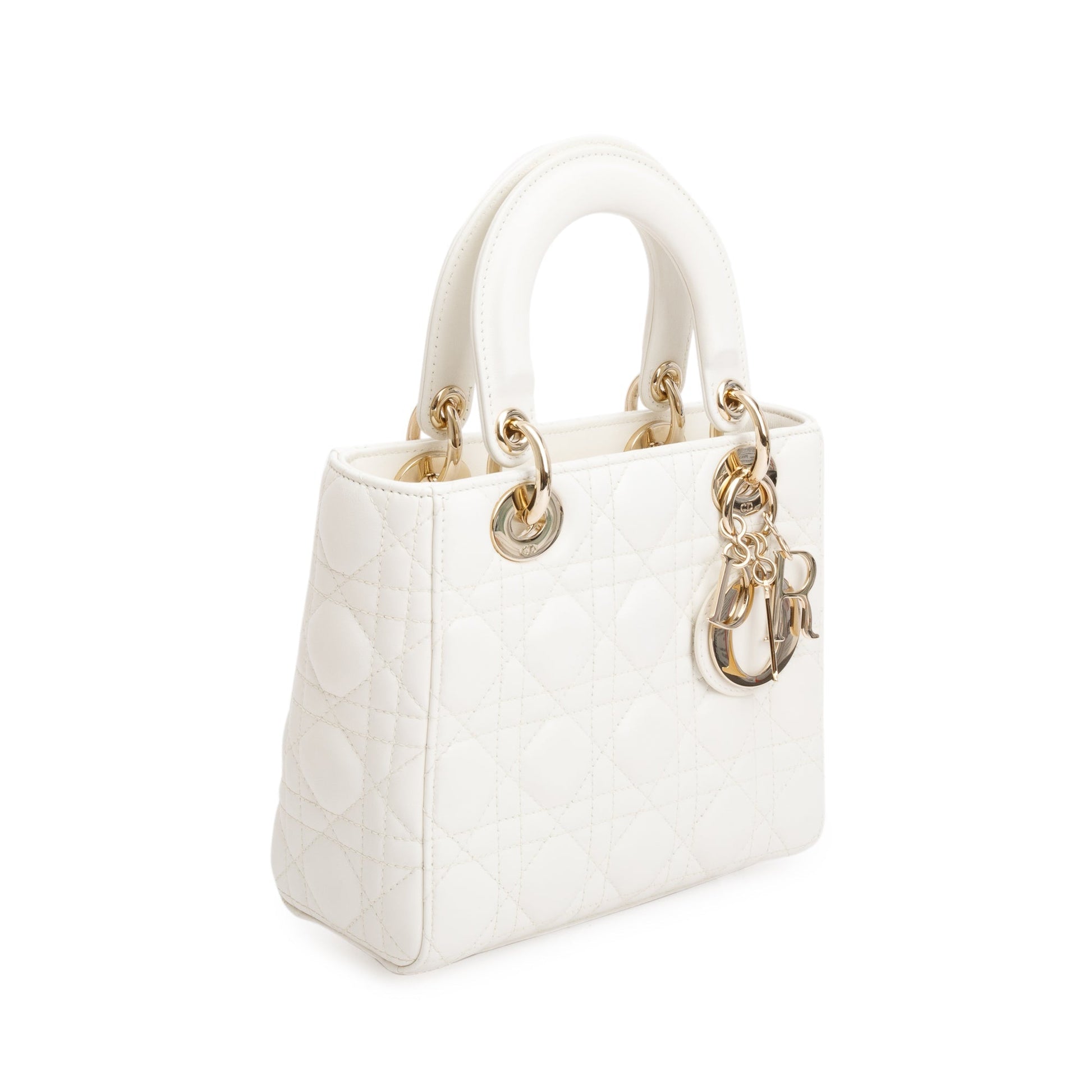 Christian Dior White Cannage Leather Small Lady Dior Bag
