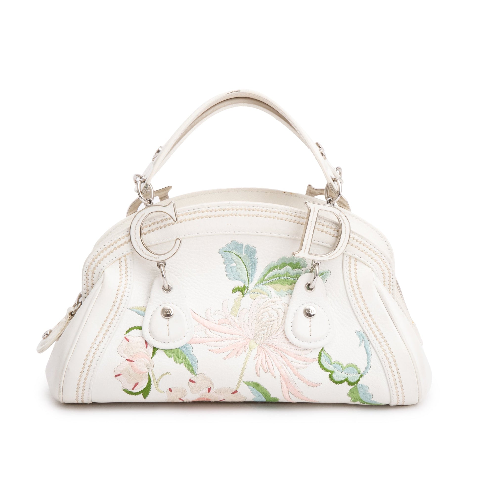 Christian Dior White Embroidered Calfskin Leather Small Detective Bag