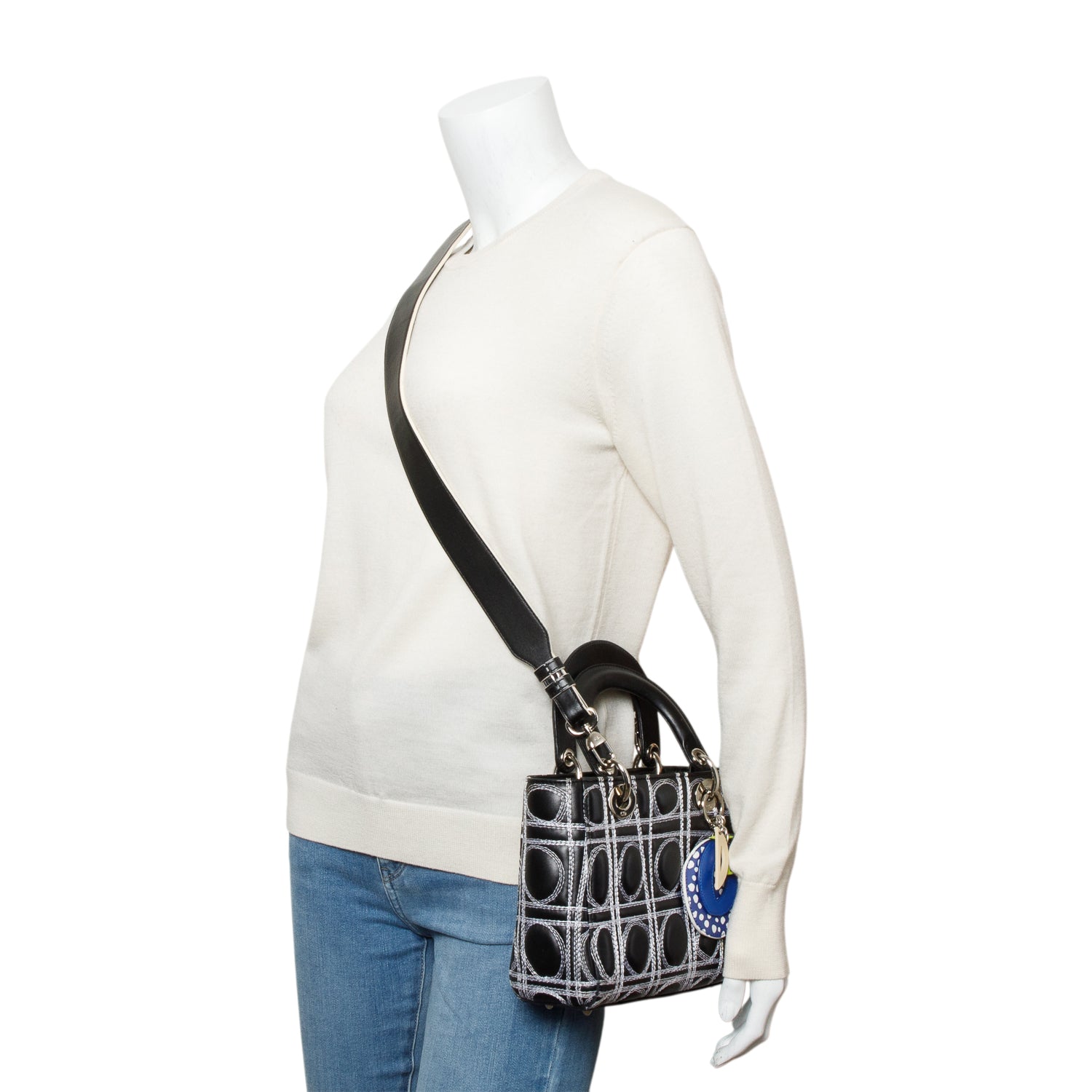Christian Dior X Daniel Gordon Black Cannage Lambskin Leather Small Lady Dior Art Bag