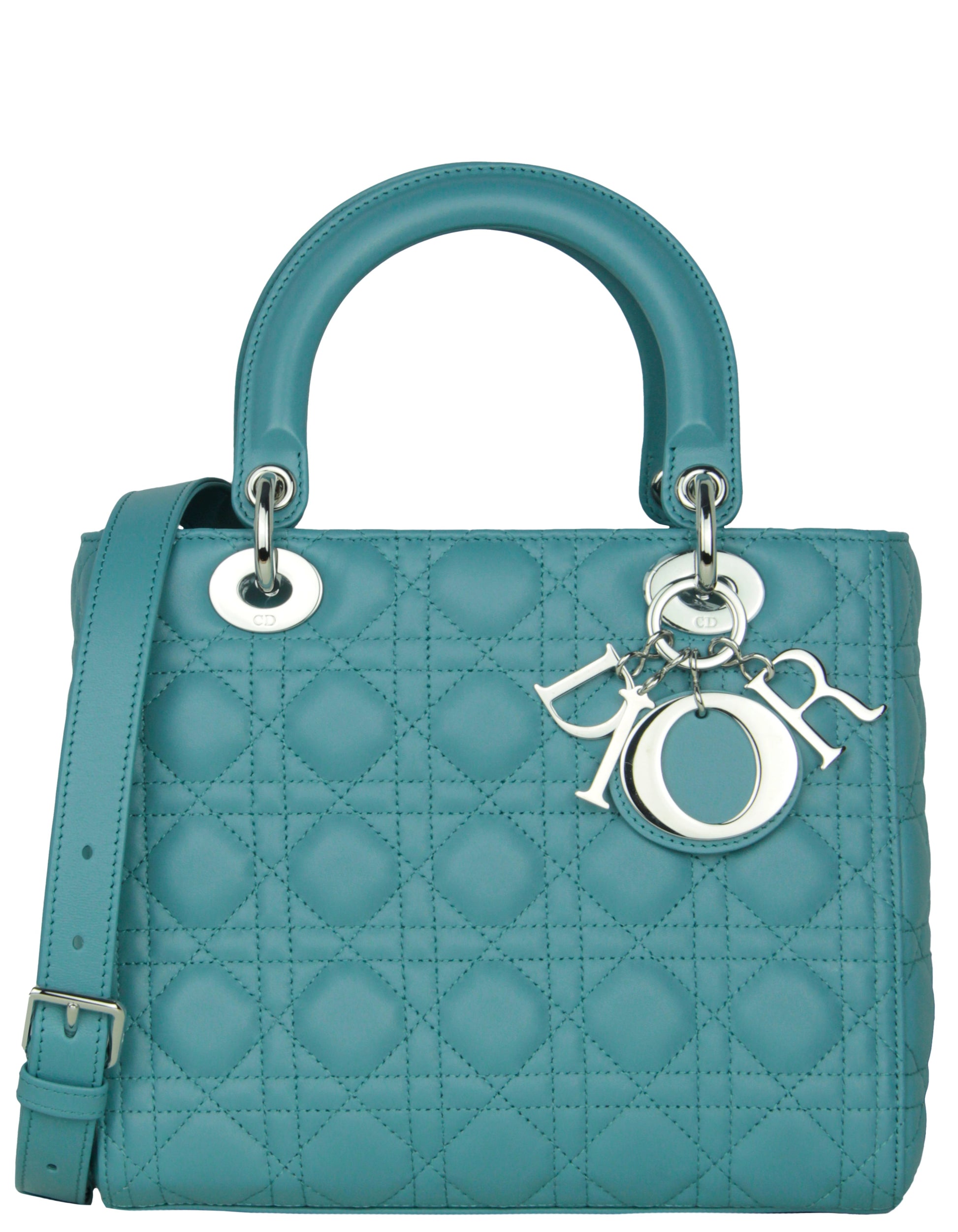Christian Dior Blue Leather Cannage Quilted Medium Lady Dior Bag