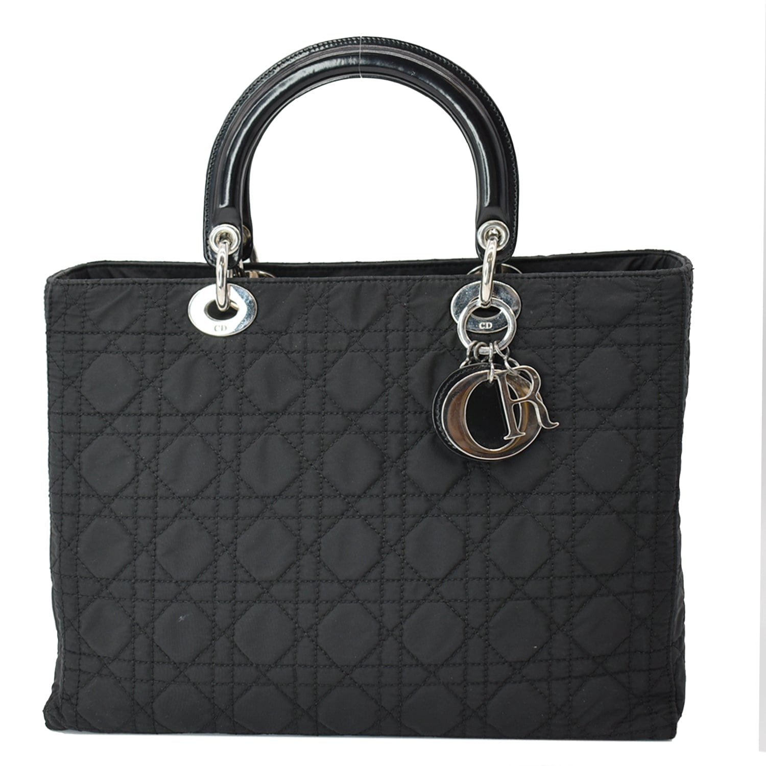 CHRISTIAN DIOR Lady Dior Nylon Cannage Canvas Tote Bag Black