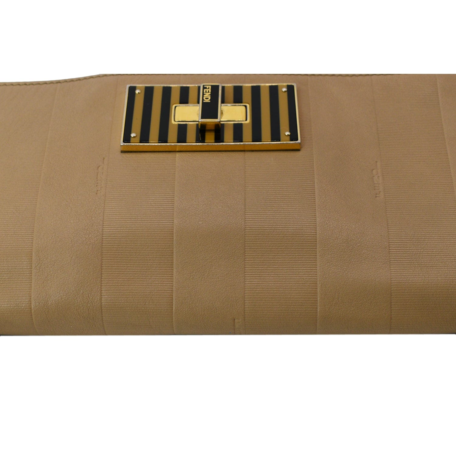 FENDI Claudia Pequin Embossed Leather Wallet Crossbody Bag Beige