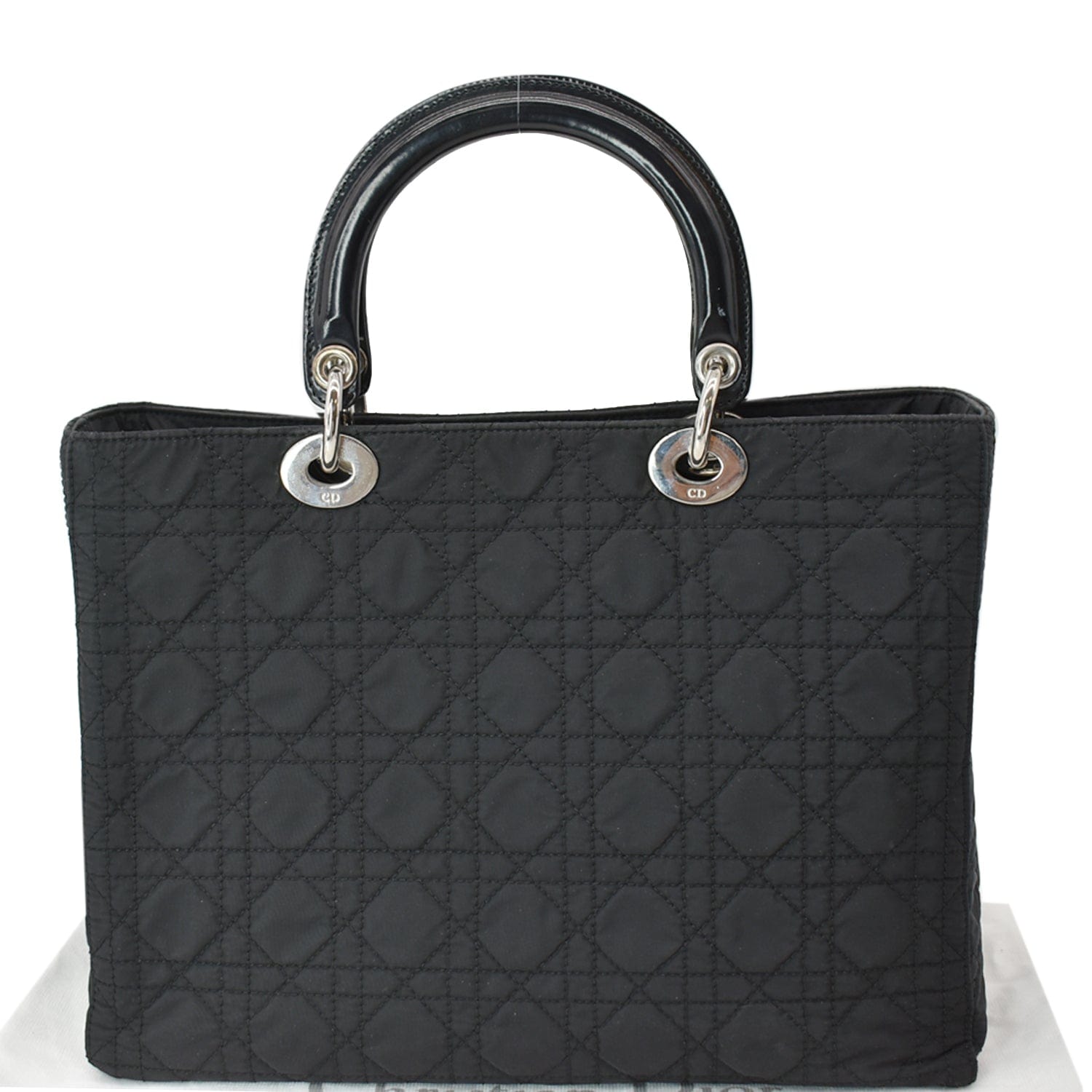 CHRISTIAN DIOR Lady Dior Nylon Cannage Canvas Tote Bag Black