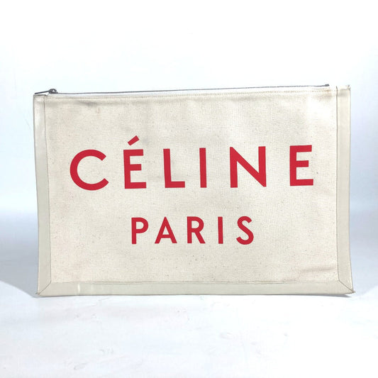 CELINE Clutch bag Leather / canvas white logo Women
