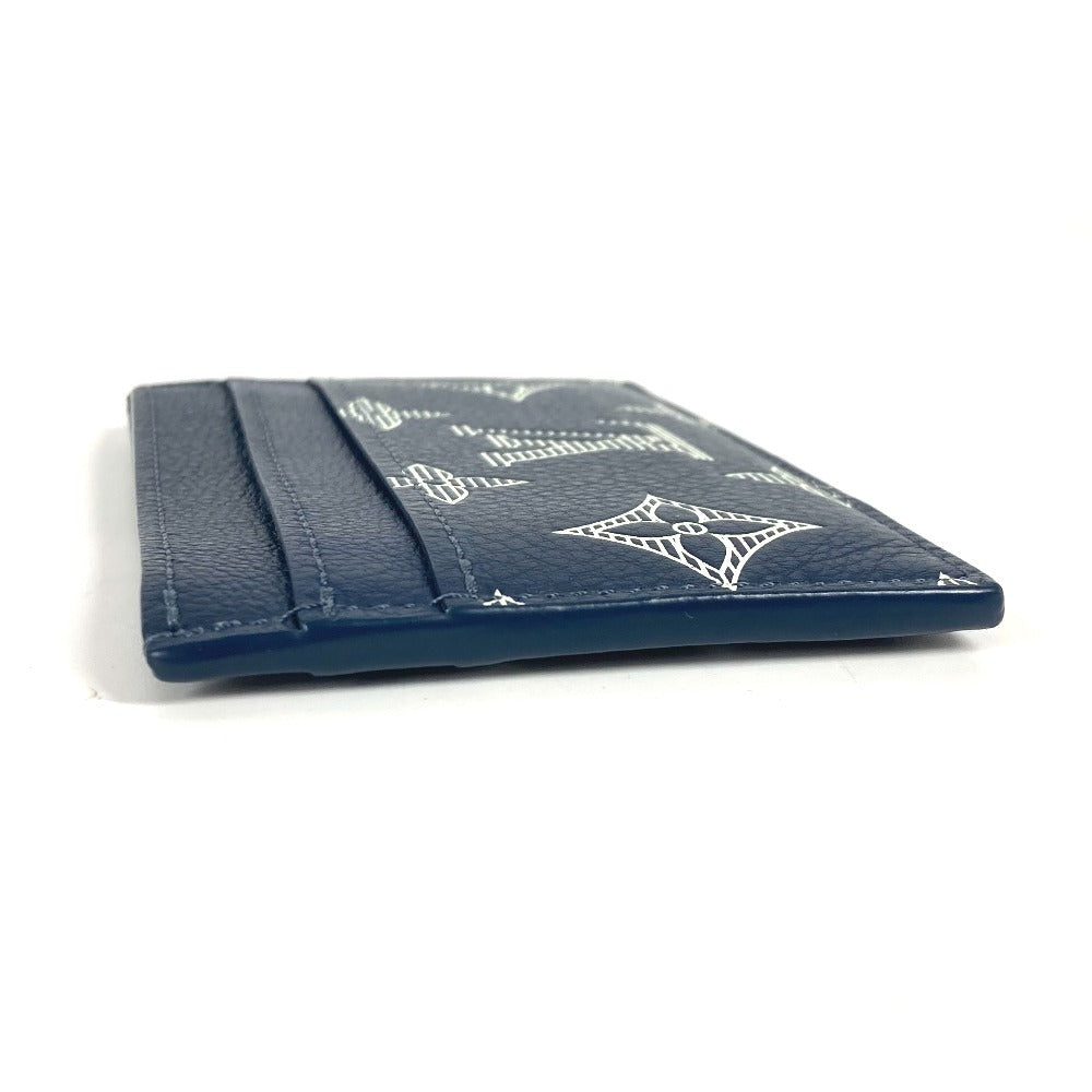 LOUIS VUITTON Card Case Monogram shadow leather Navy Monogram shadow Porto Carte Double unisex(Unisex)