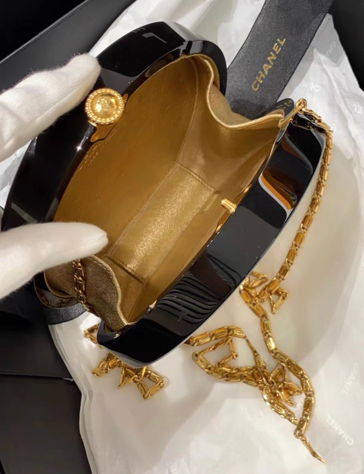 Chanel MinaudiÃ¨re Limited Edition Black Plexiglass & Gold Owl Gold-Tone Hardware