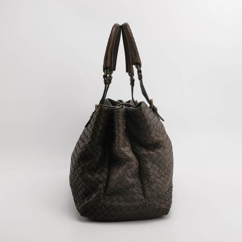 Bottega Veneta Roma Tote Intrecciato Lambskin Leather Dark Chocolate Brown 40cm