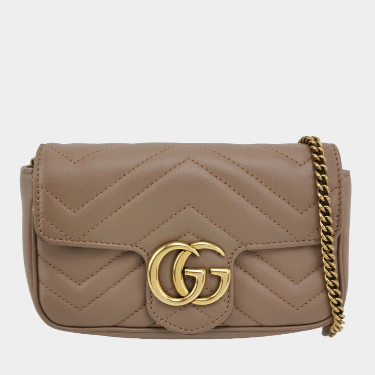 Gucci Marmont Super Mini Flap Leather Bag Beige Leather