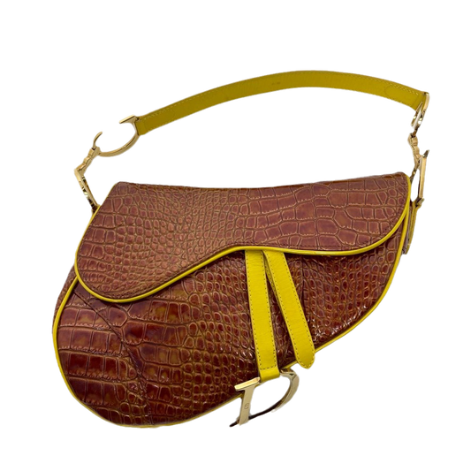 Dior Saddle Brown Medium Crocodile embossed Leather Handbag