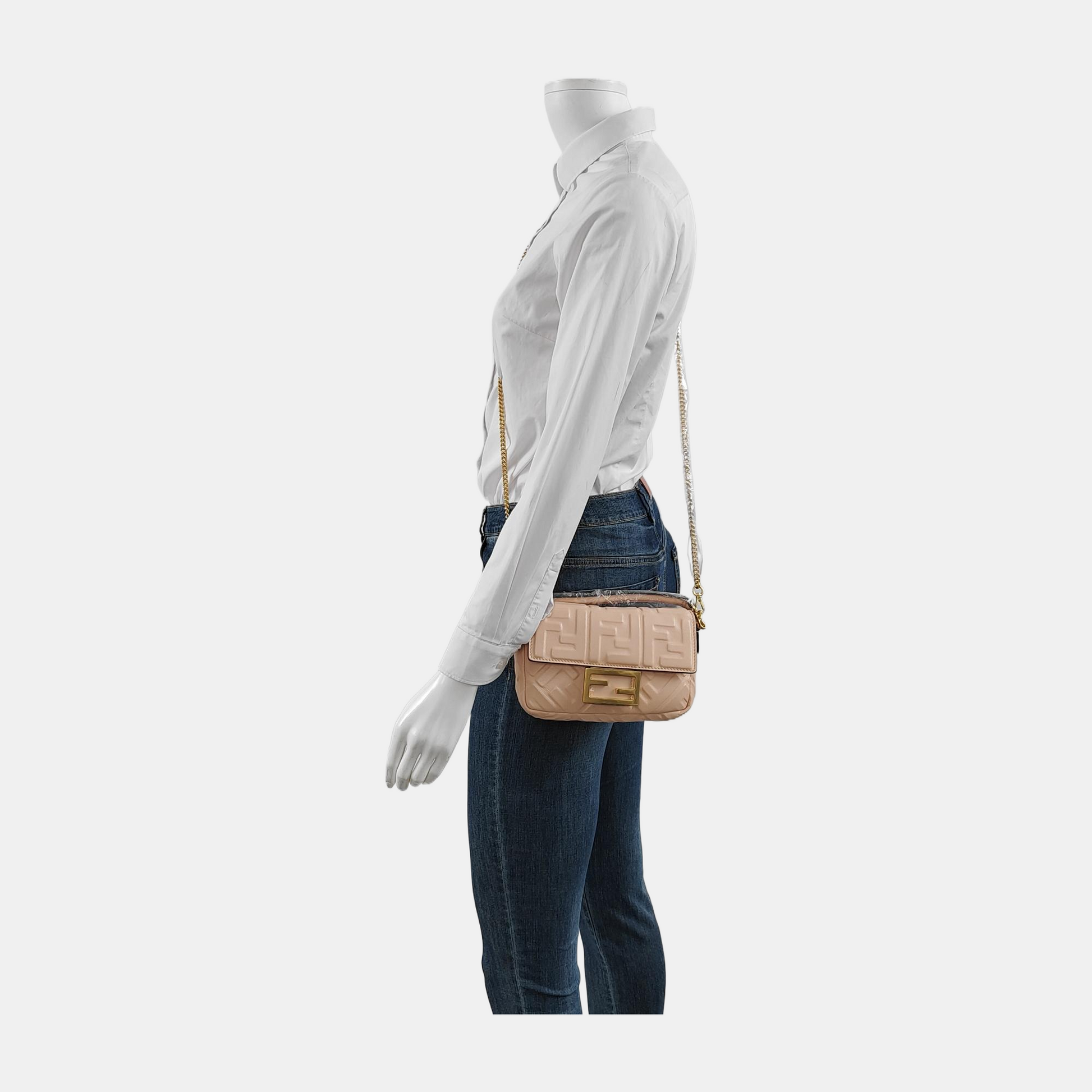 Fendi Baguette Mini Light Pink Nappa Leather Crossbody Bag