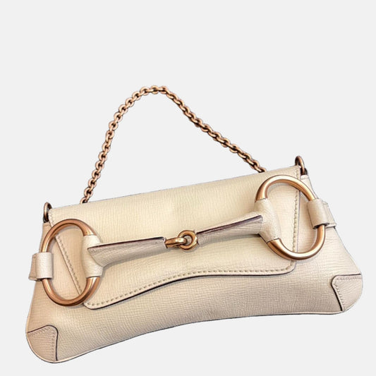 Gucci Horsebit 1955 Small White Leather Shoulder Bag