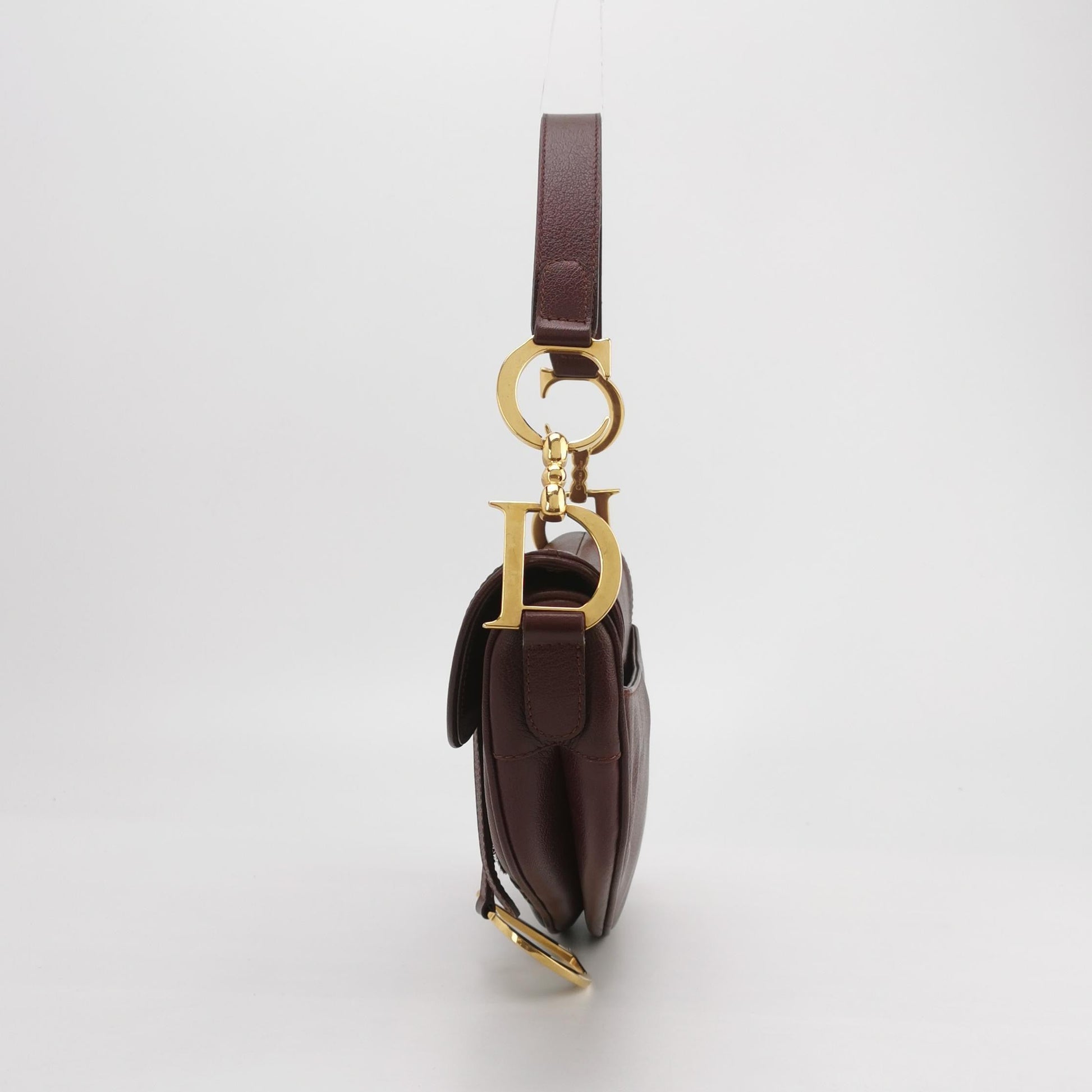 Dior Saddle Burgundy Purple Wine Calfskin Leather Gold Hardware Shoulder Bag