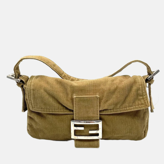 FENDI Baguette Corduroy Beige Brown Shoulder Bag