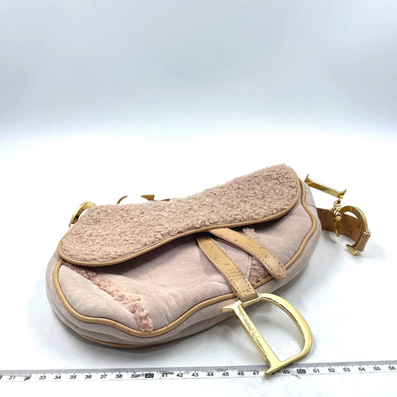 Dior Saddle Shoulder Bag Medium Shearling and Ostrich Leather Pink