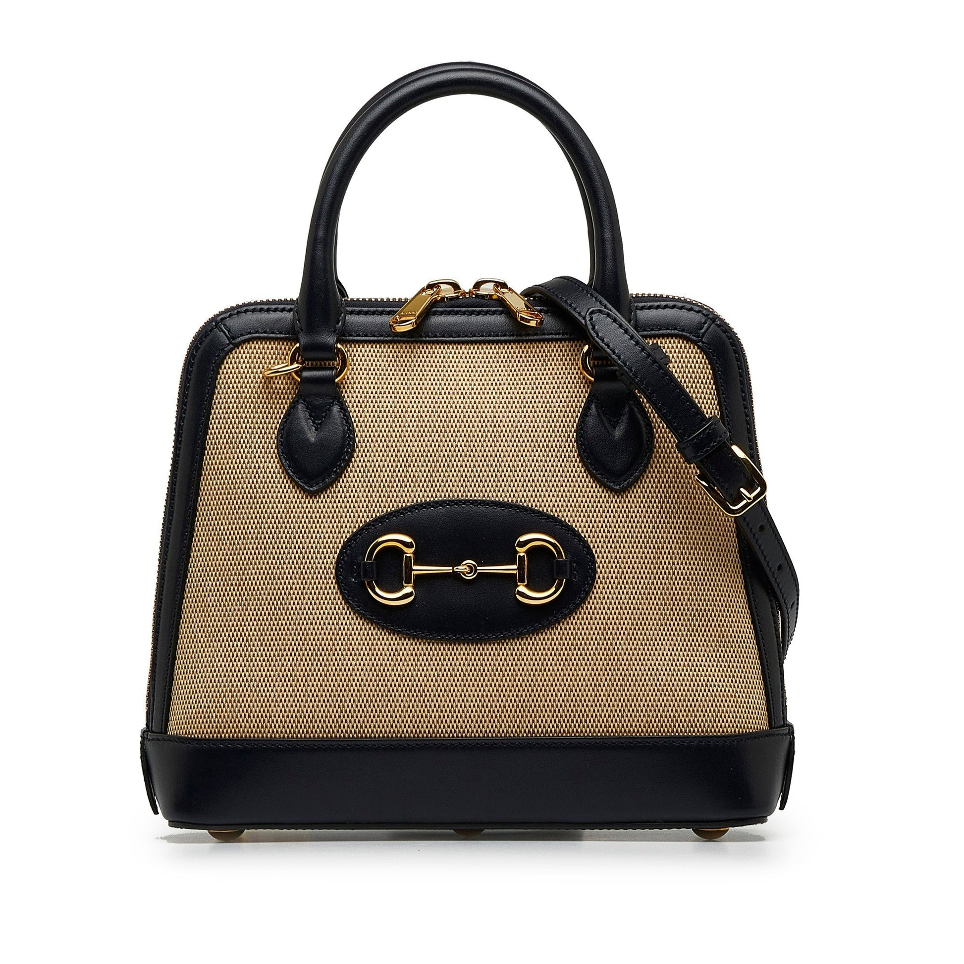 Gucci Horsebit Leather Canvas Shoulder Bag Style 2