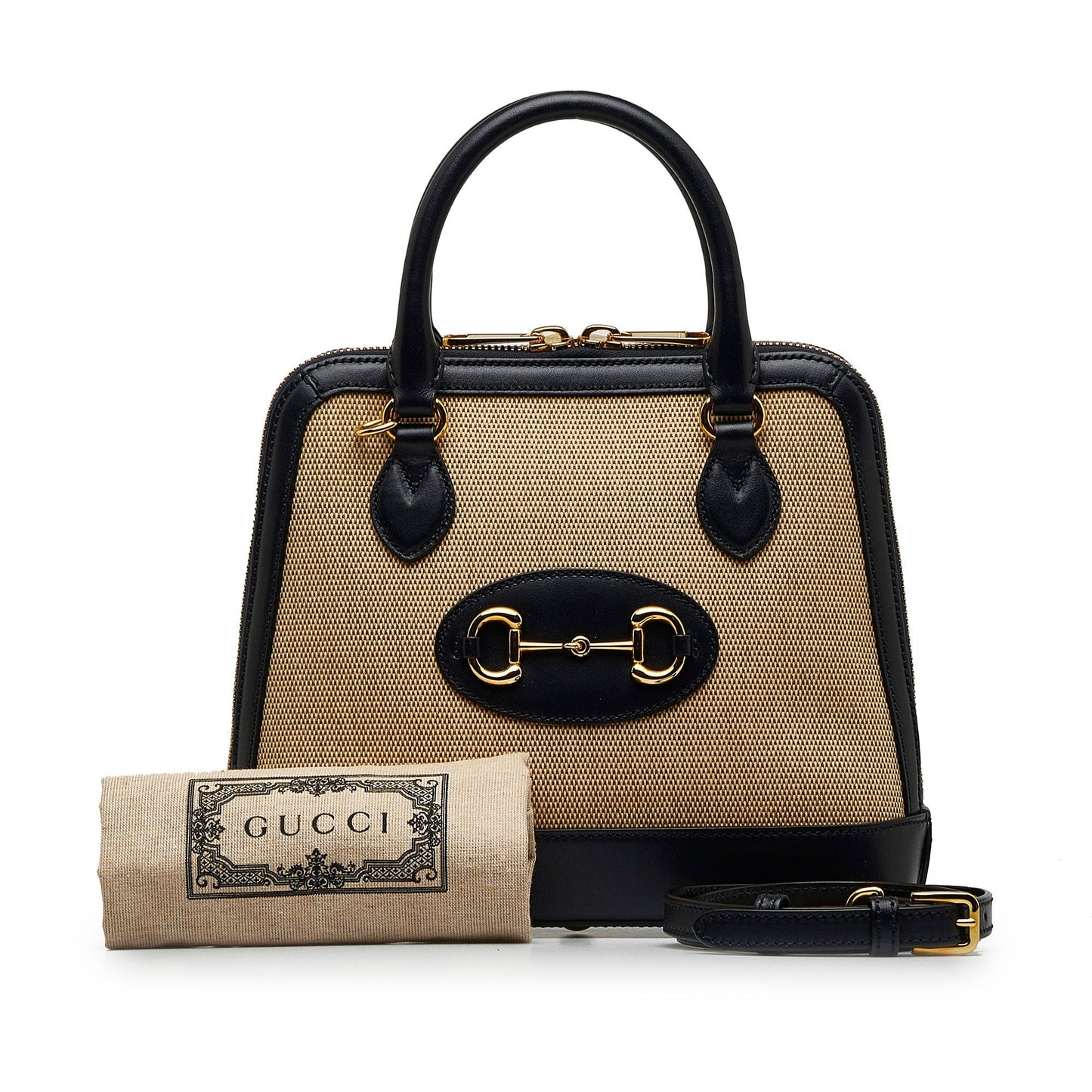 Gucci Horsebit Leather Canvas Shoulder Bag Style 2