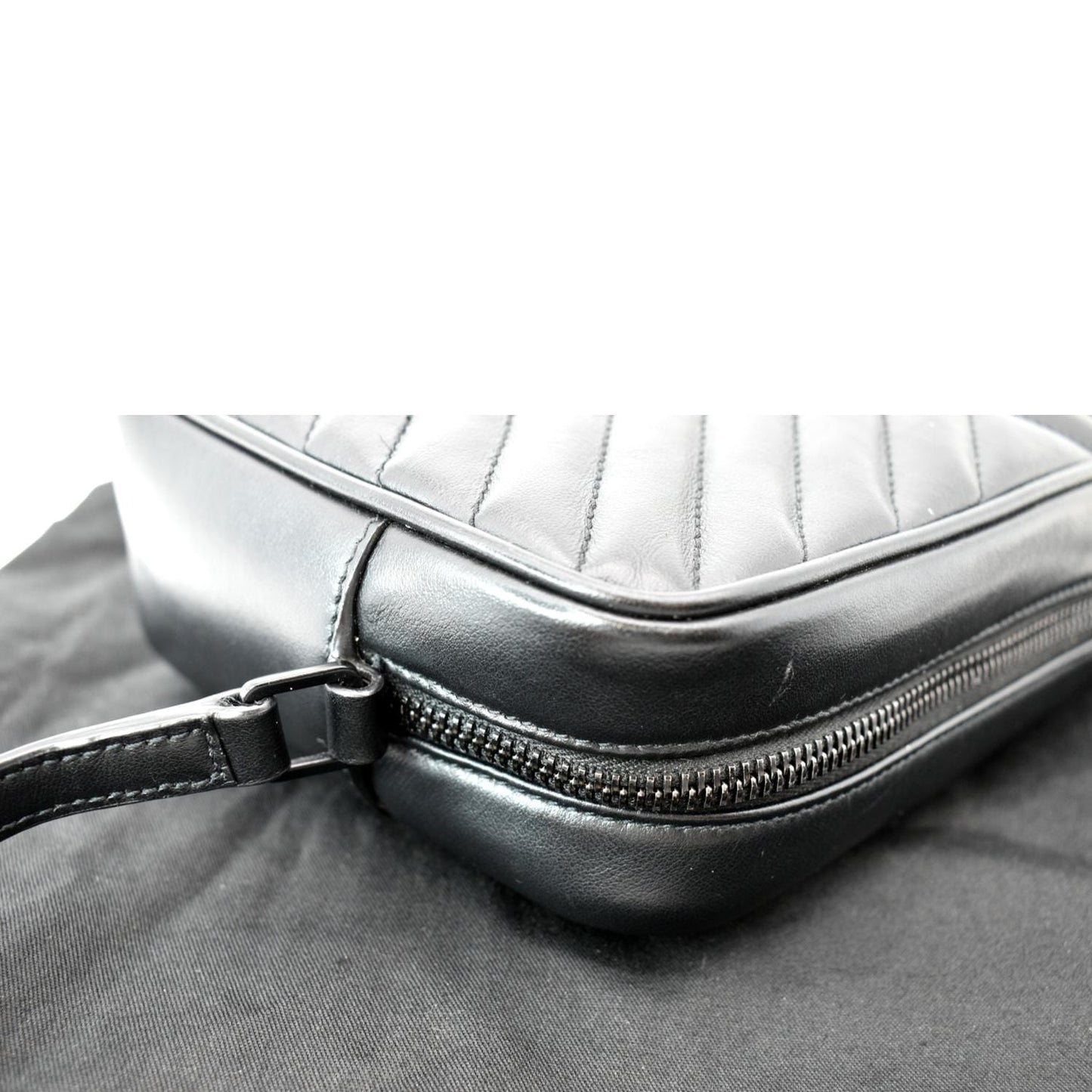 SAINT LAURENT Lou Chevron Leather Camera Crossbody Bag Black