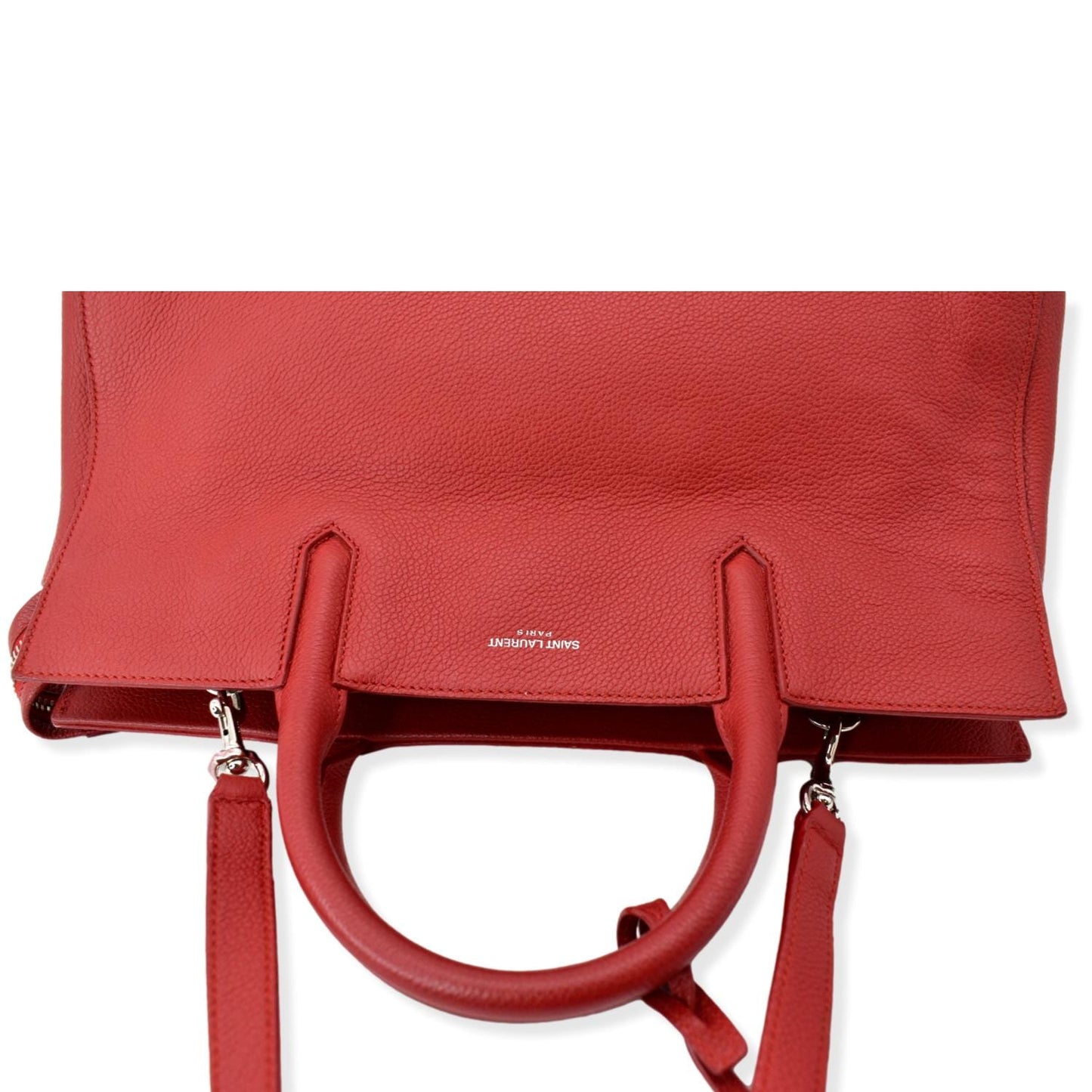 SAINT LAURENT Cabas Rive Gauche Leather Small Satchel Bag Red