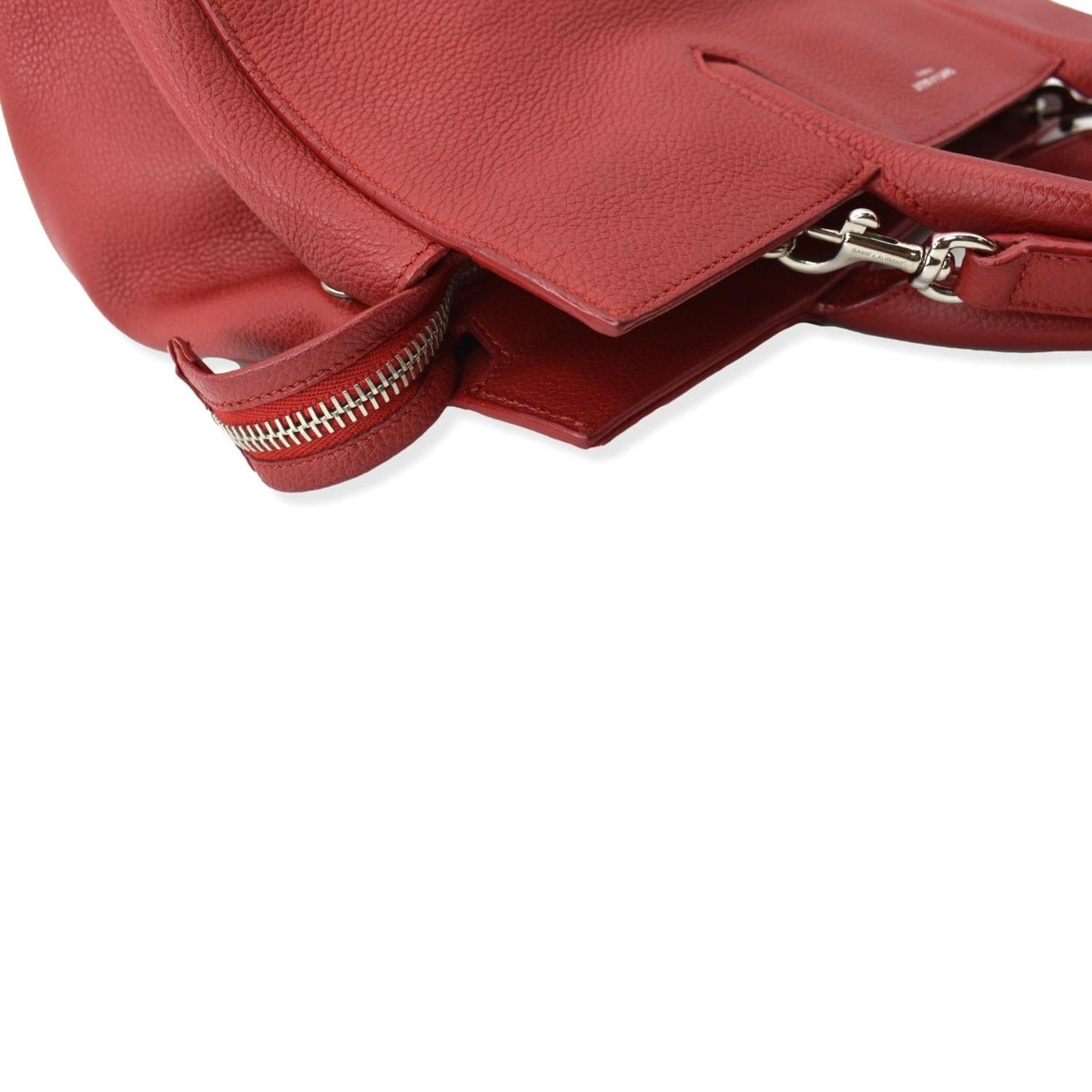 SAINT LAURENT Cabas Rive Gauche Leather Small Satchel Bag Red