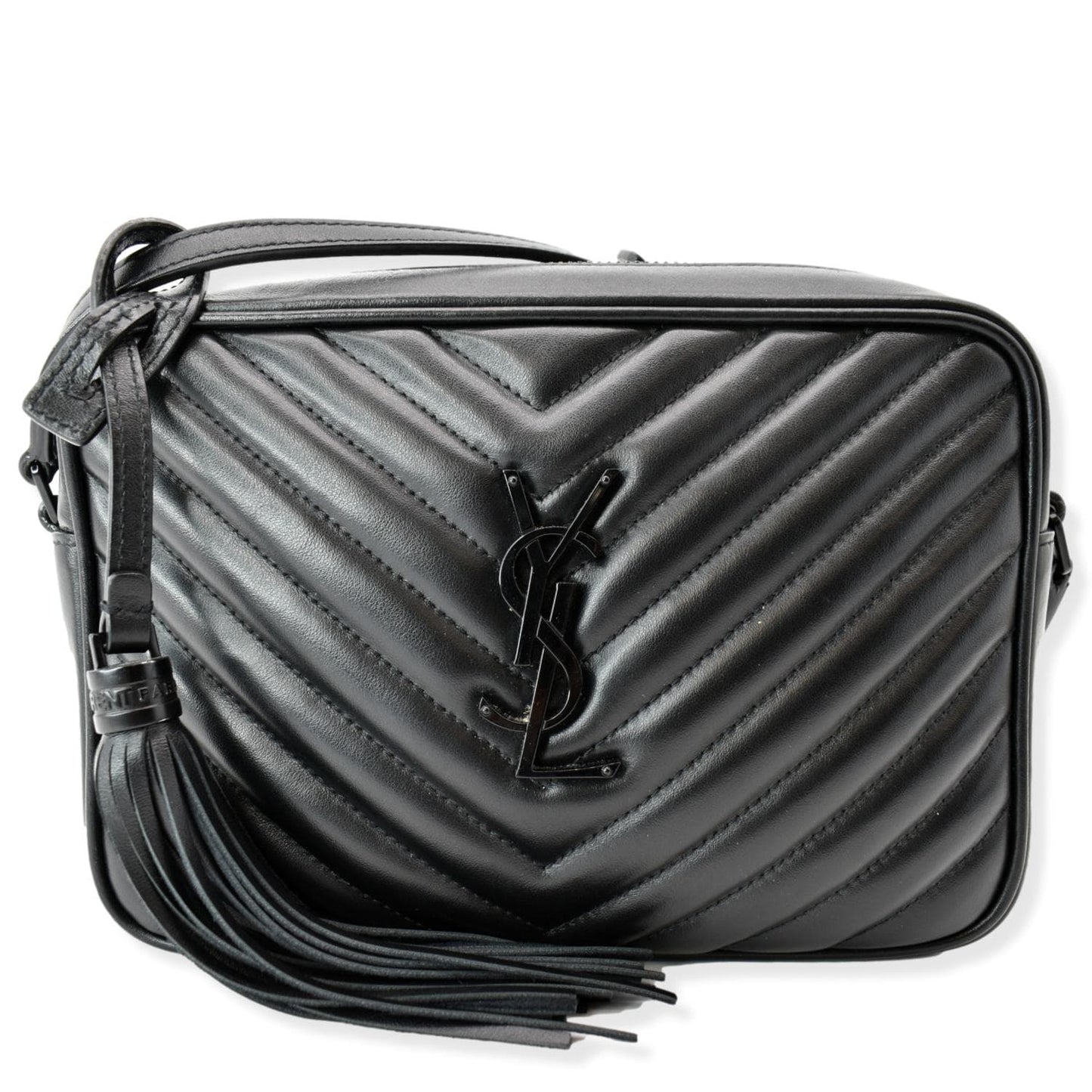 SAINT LAURENT Lou Chevron Leather Camera Crossbody Bag Black