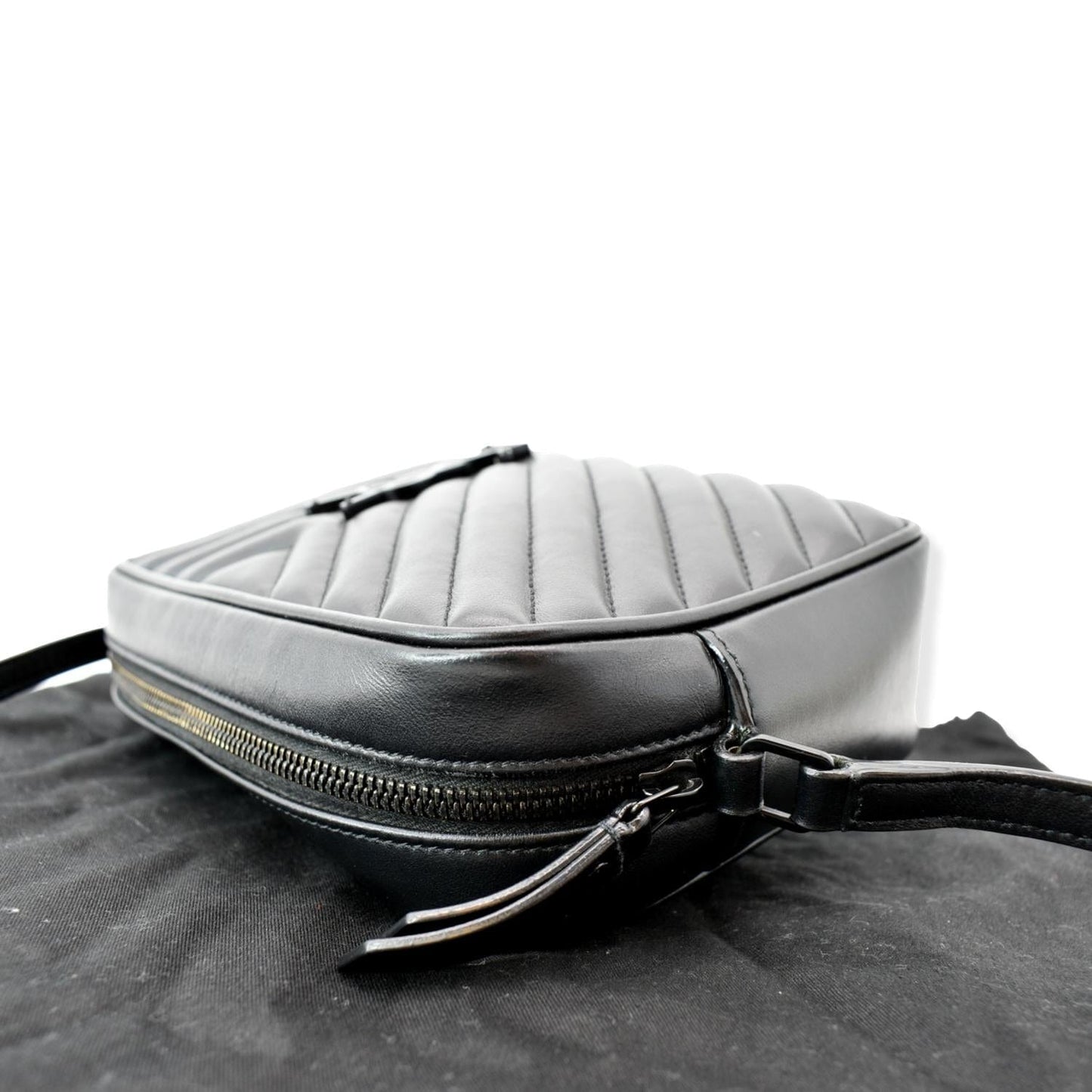 SAINT LAURENT Lou Chevron Leather Camera Crossbody Bag Black