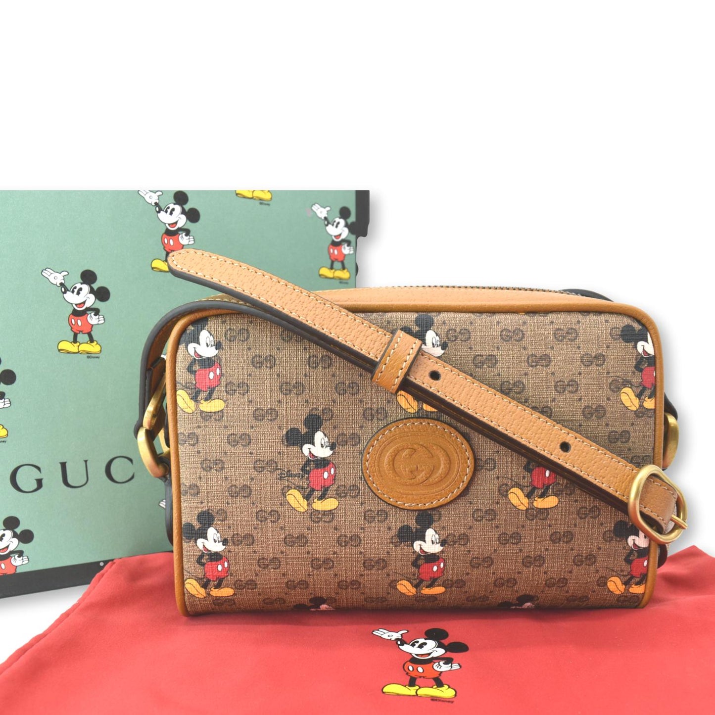 GUCCI x Disney Mickey Mo GG Supreme Coated Canvas Crossbody Bag Brown 602536
