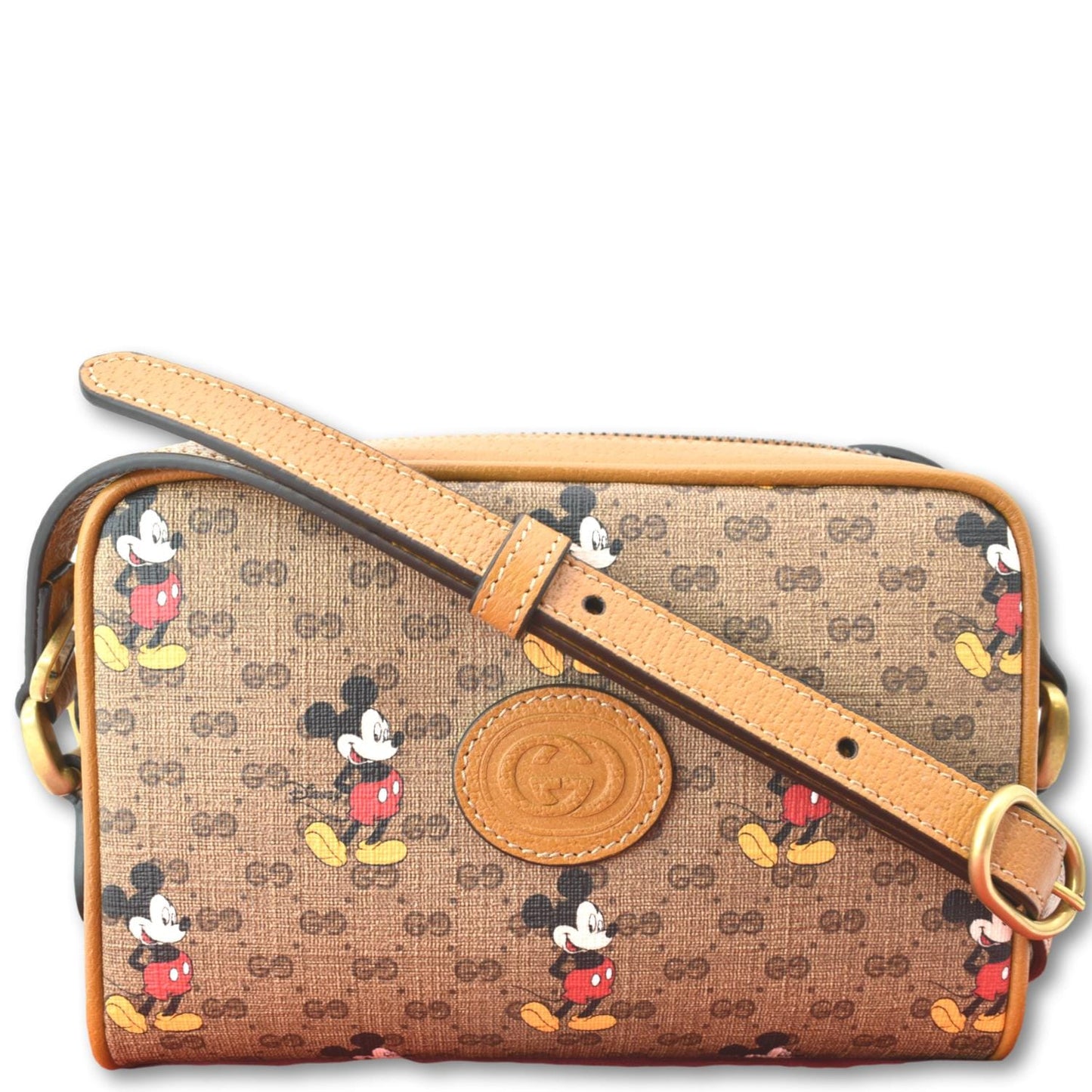 GUCCI x Disney Mickey Mo GG Supreme Coated Canvas Crossbody Bag Brown 602536