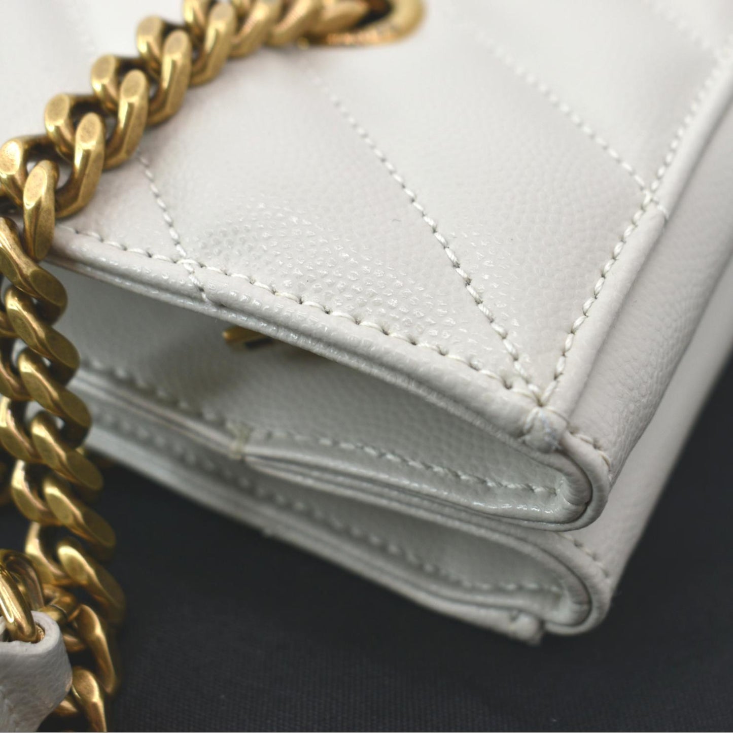 SAINT LAURENT Tribeca Medium Leather Shoulder Bag White