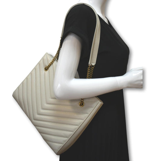 SAINT LAURENT Tribeca Medium Leather Shoulder Bag White