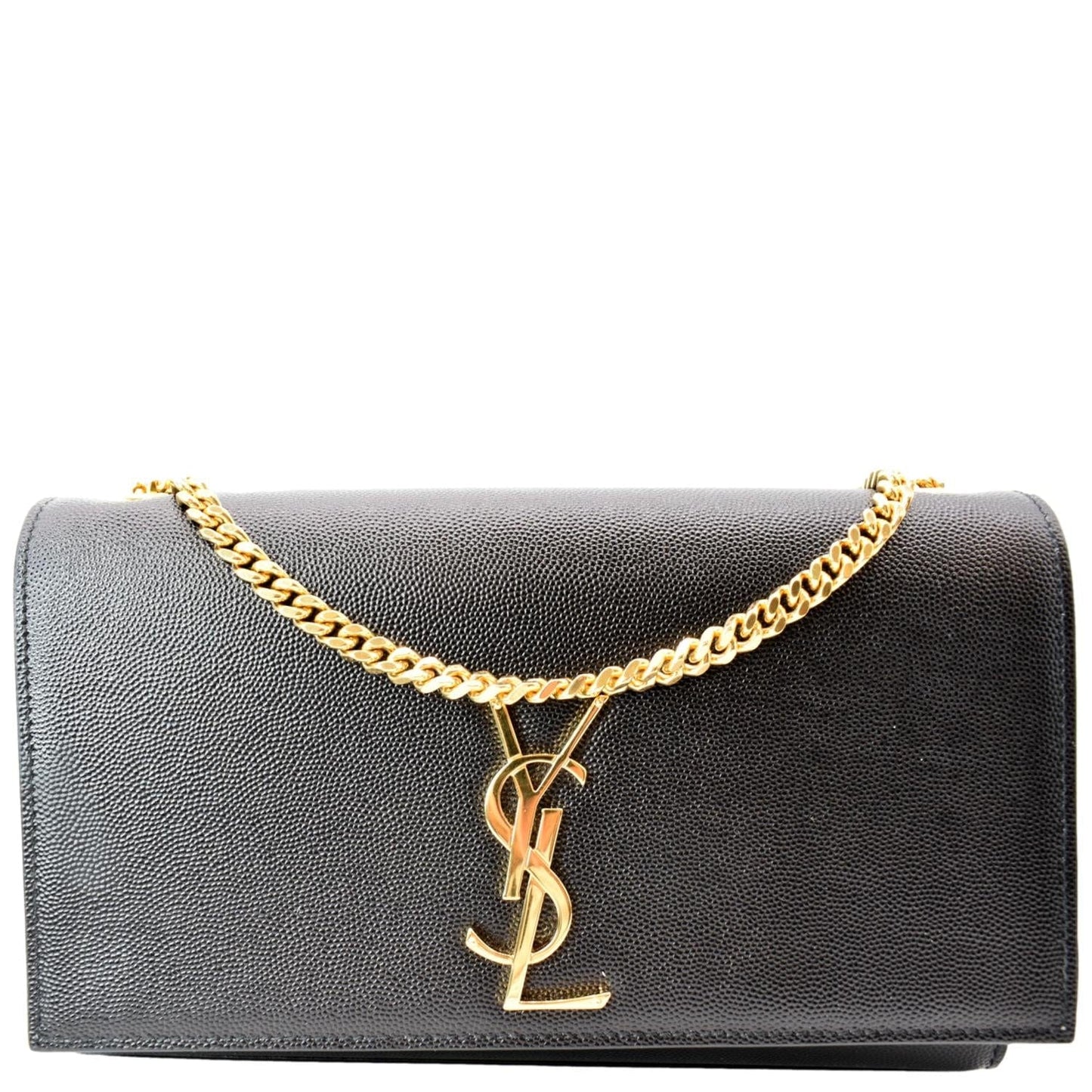 SAINT LAURENT Kate Leather Gold Chain Clutch Crossbody Bag Black