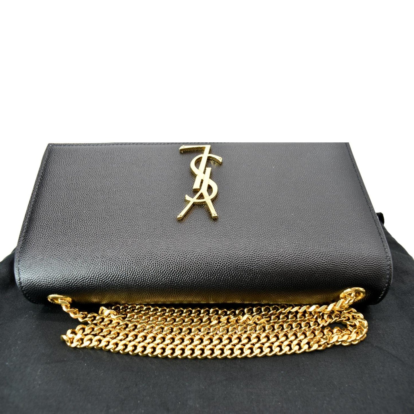 SAINT LAURENT Kate Leather Gold Chain Clutch Crossbody Bag Black