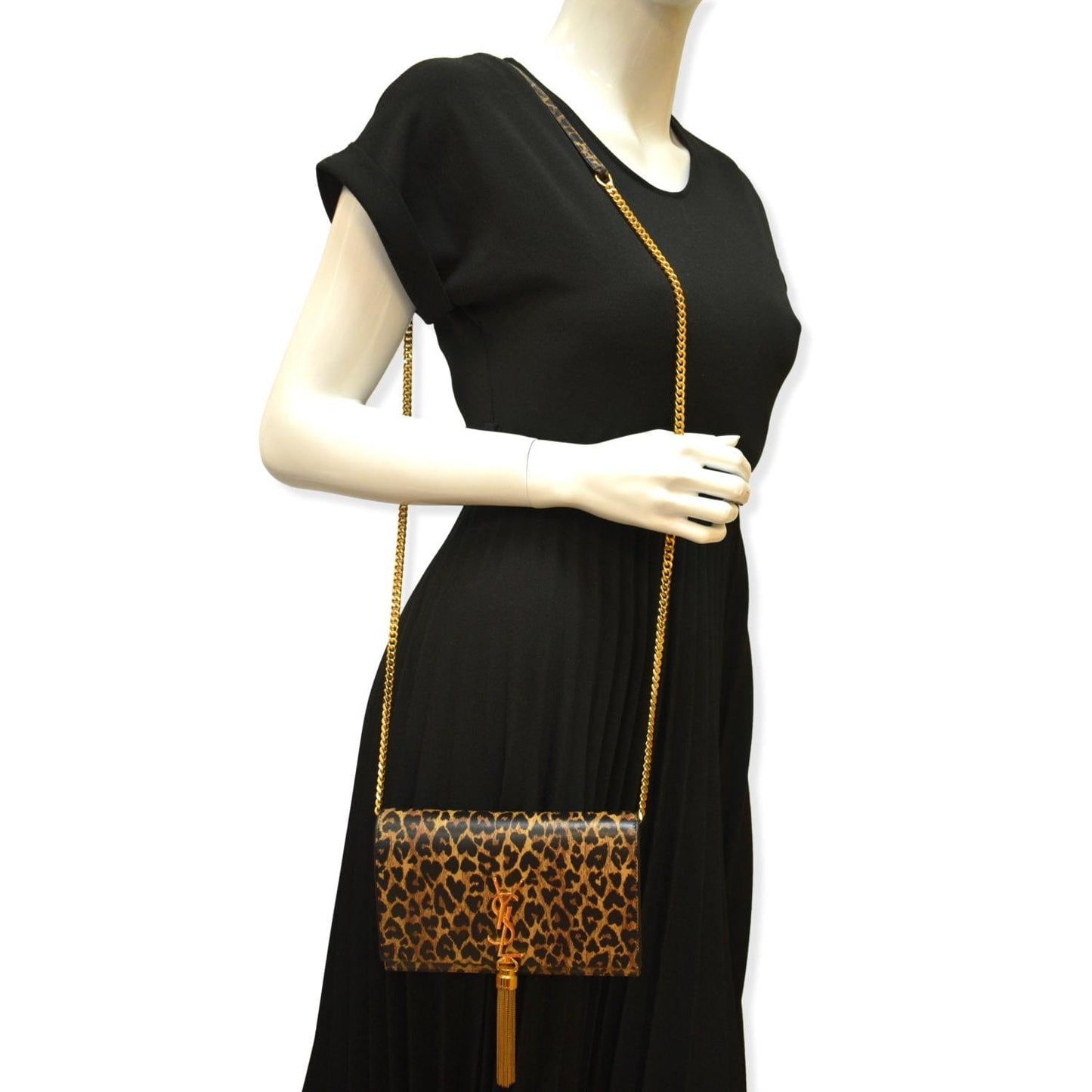 SAINT LAURENT Kate Monogram Leopard Print Shoulder Bag Black - New Year Deals