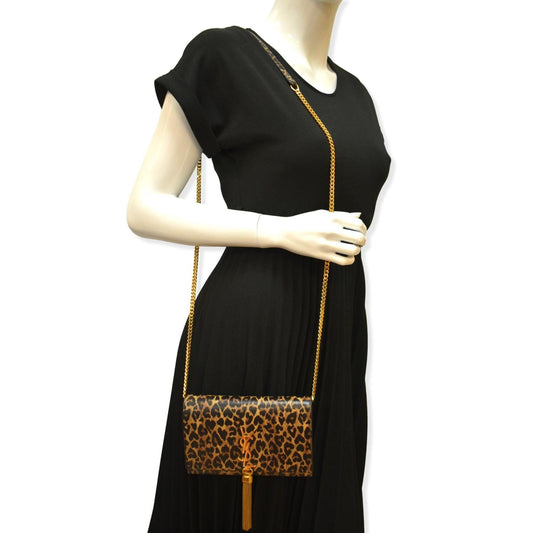 SAINT LAURENT Kate Monogram Leopard Print Shoulder Bag Black - New Year Deals