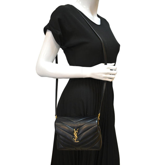 SAINT LAURENT Loulou Toy Matelasse Leather Crossbody Bag Black