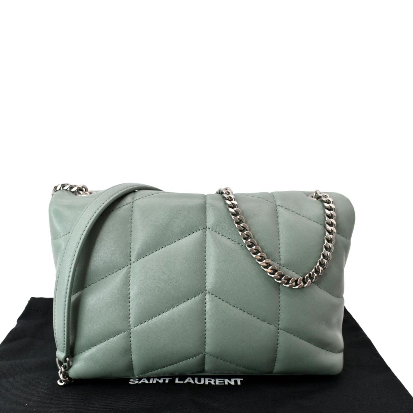 SAINT LAURENT Small Loulou Puffer Leather Crossbody Bag Vert Opaline