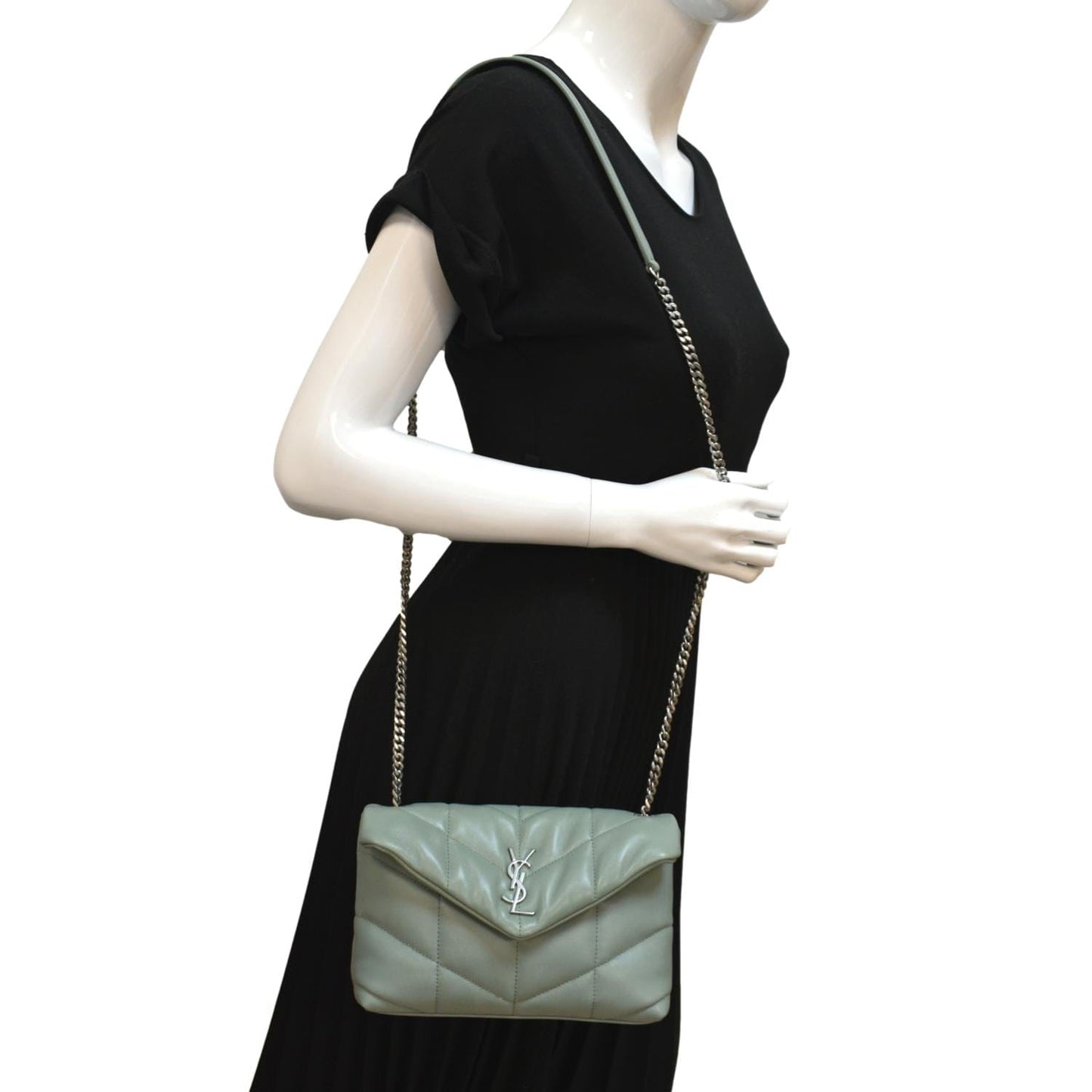 SAINT LAURENT Small Loulou Puffer Leather Crossbody Bag Vert Opaline