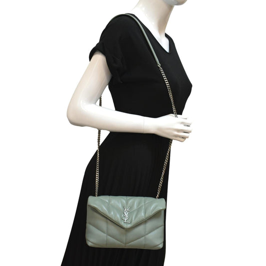 SAINT LAURENT Small Loulou Puffer Leather Crossbody Bag Vert Opaline