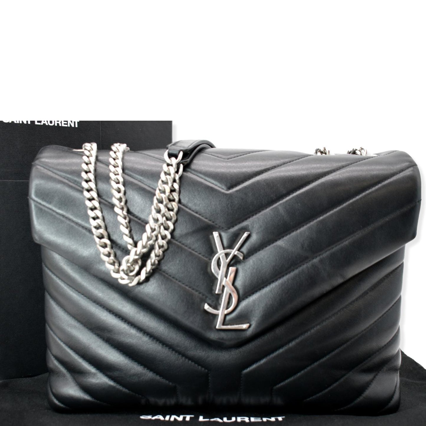 SAINT LAURENT Medium Loulou Matelasse Leather Chain Shoulder Bag Black