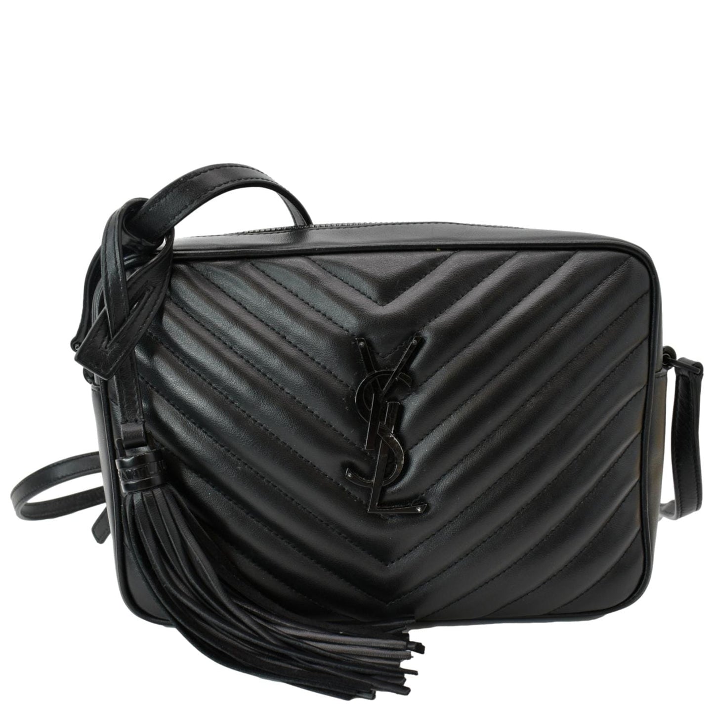 SAINT LAURENT Lou Chevron Leather Camera Crossbody Bag Black