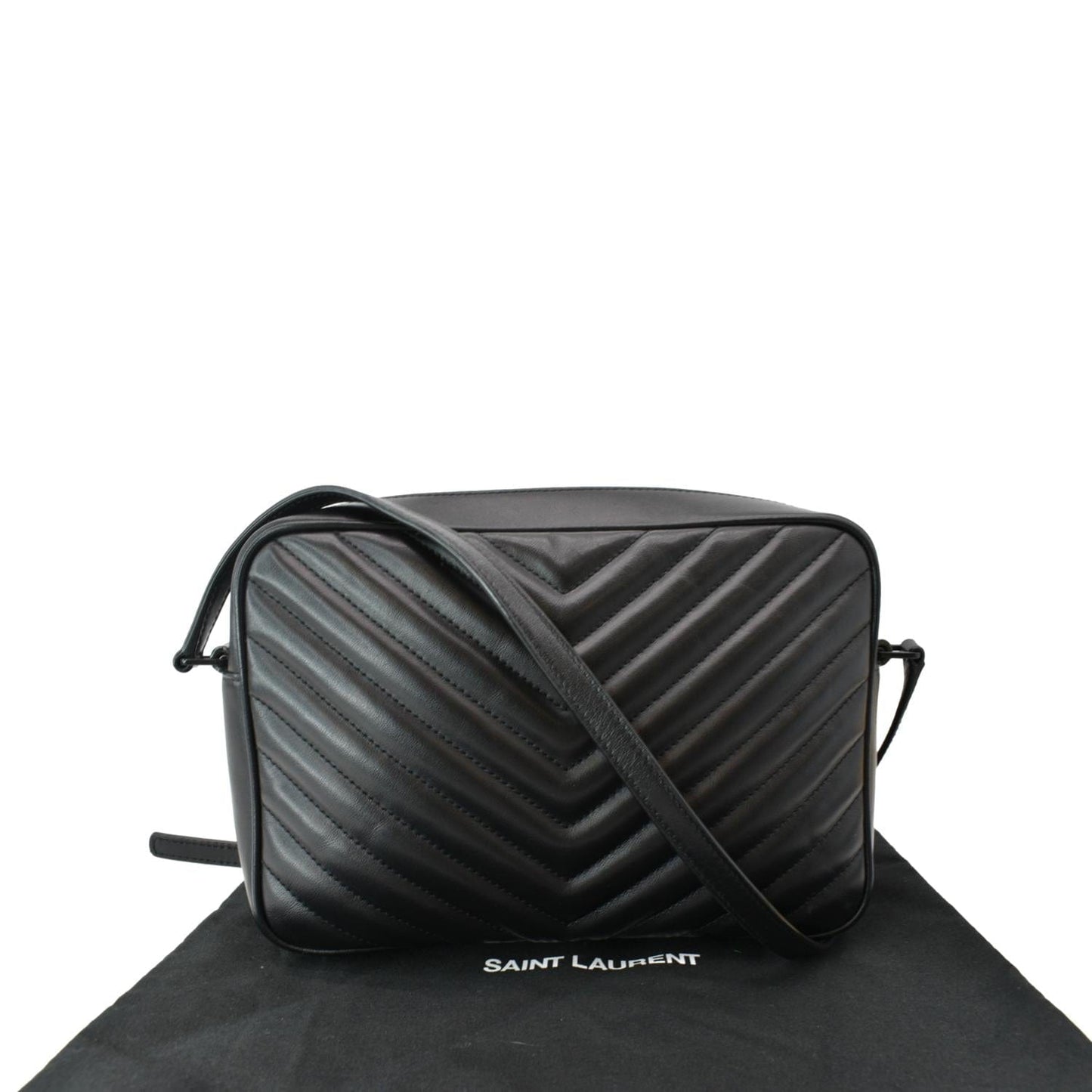 SAINT LAURENT Lou Chevron Leather Camera Crossbody Bag Black