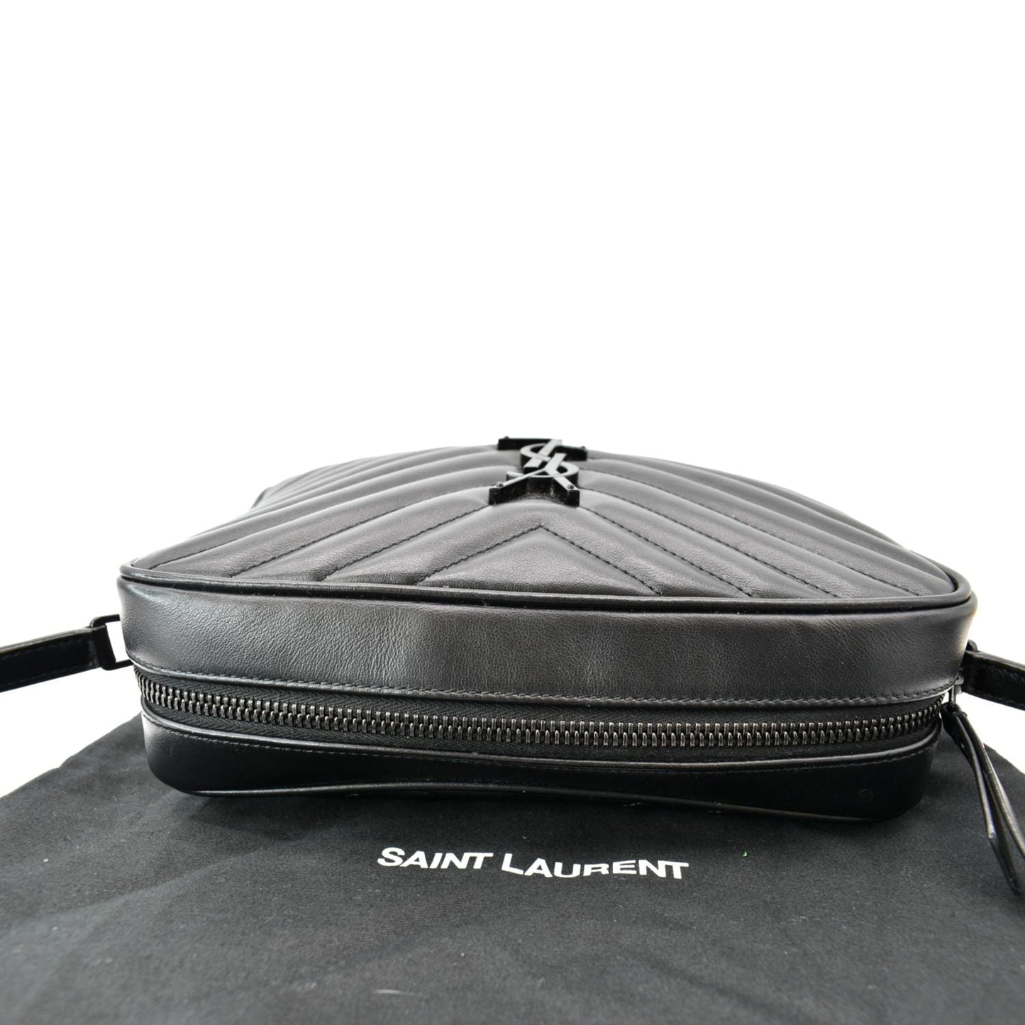 SAINT LAURENT Lou Chevron Leather Camera Crossbody Bag Black