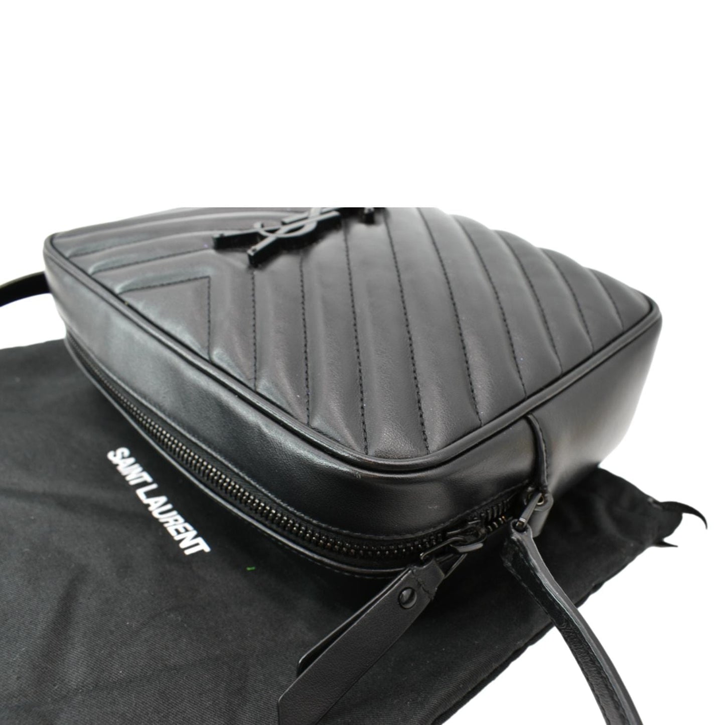 SAINT LAURENT Lou Chevron Leather Camera Crossbody Bag Black