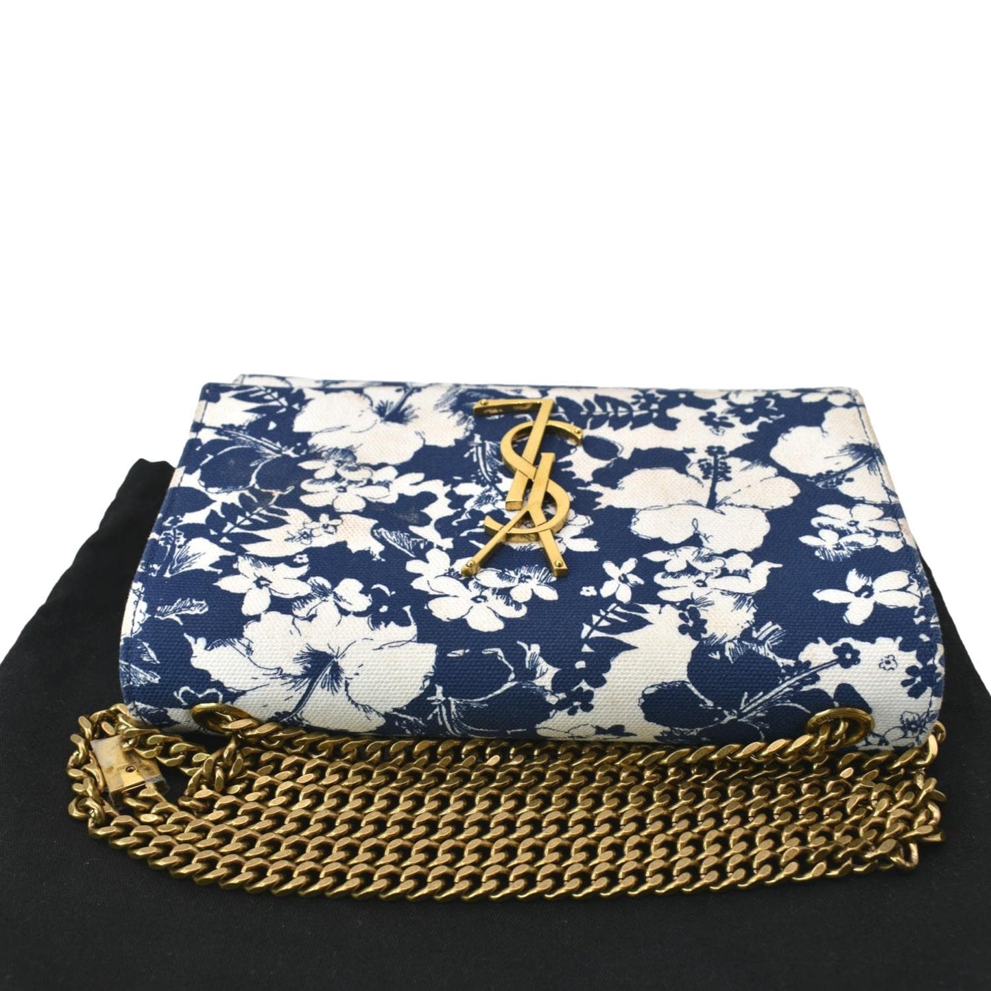 SAINT LAURENT Kate Floral Print Canvas Shoulder Bag Blue