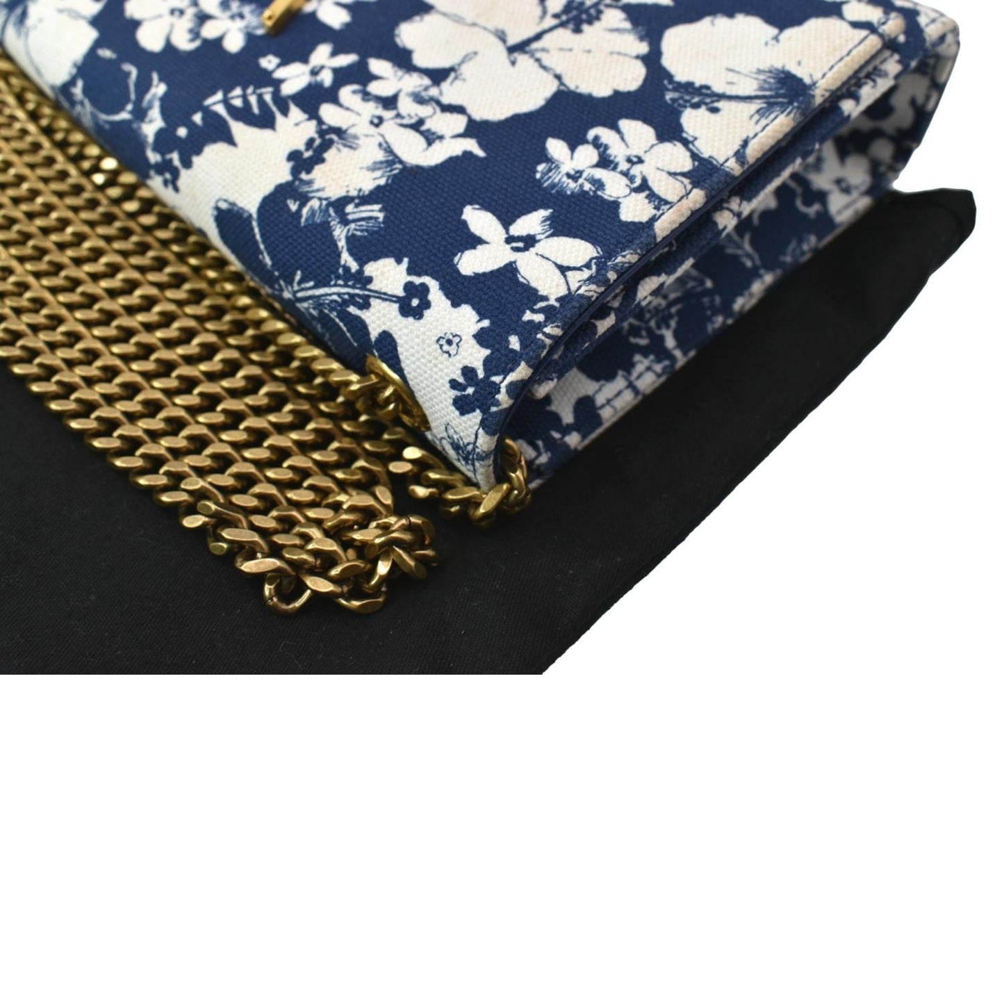 SAINT LAURENT Kate Floral Print Canvas Shoulder Bag Blue