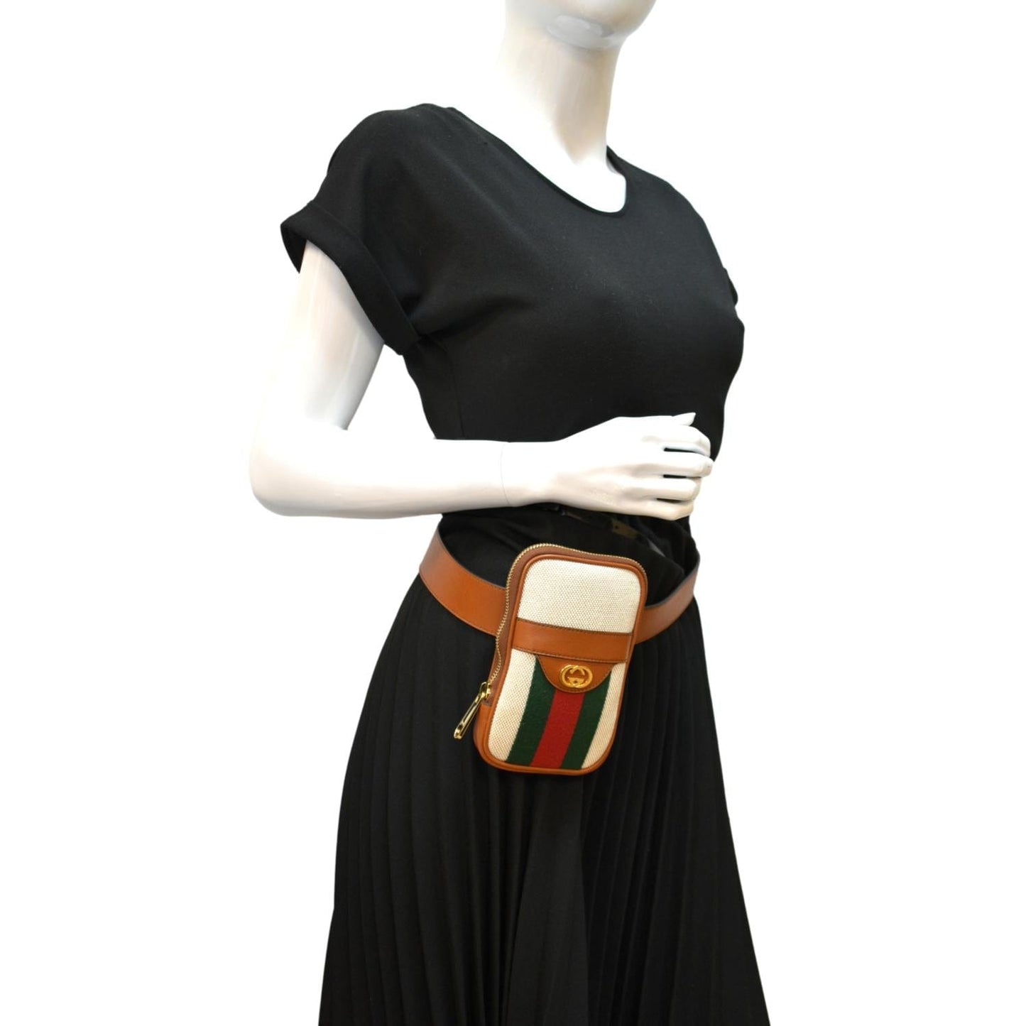 GUCCI Phone Case Canvas Belt Bag Dark Brown 581519