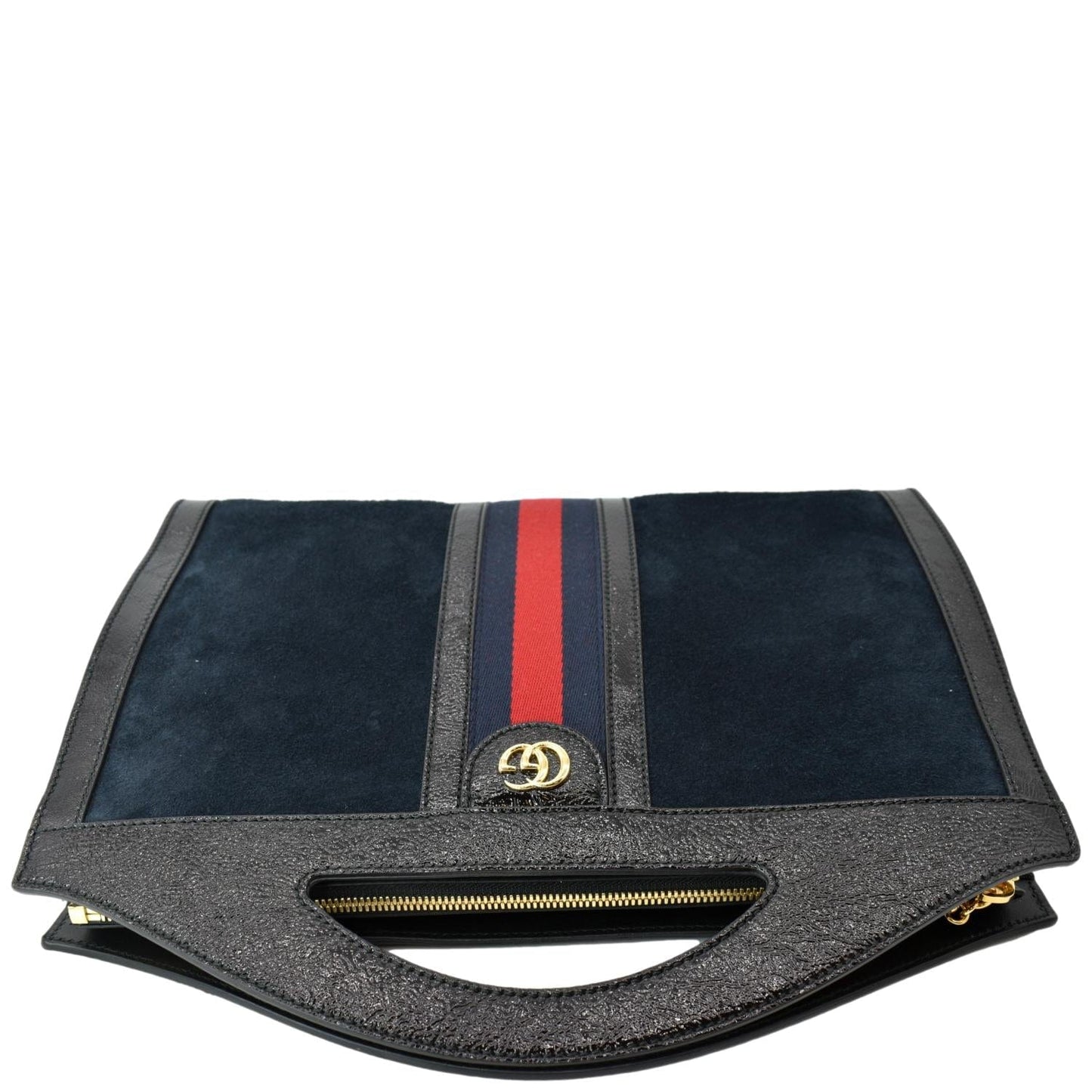 GUCCI Ophidia GG Suede Patent Web Top Handle Bag Black 512957