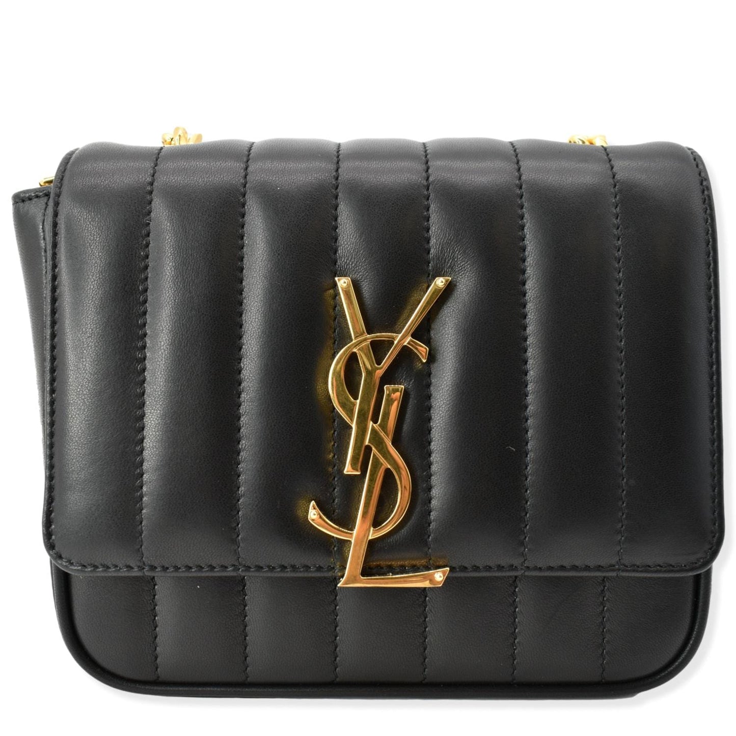 SAINT LAURENT Vicky Small Monogram Leather Chain Crossbody Bag Black