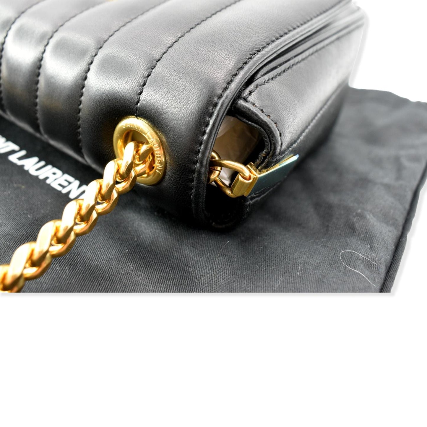 SAINT LAURENT Vicky Small Monogram Leather Chain Crossbody Bag Black