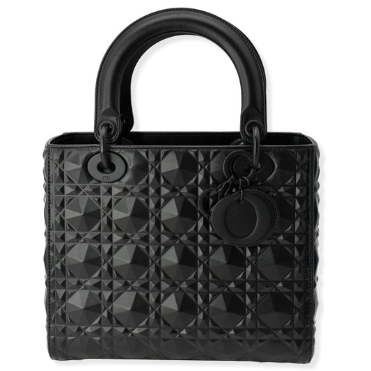 CHRISTIAN DIOR Medium Black Lady Dior Cannage Calfskin Shoulder Bag Black